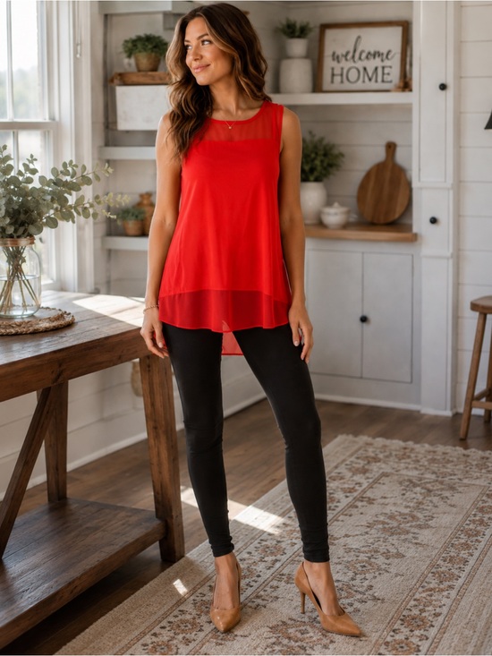 Vince Camuto Tops - Vince Camuto Bright Red Sleeveless Layered Chiffon Top